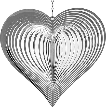 Wind Spinner Metal Garden Spinners Outdoor Garden Art for Backyard Outdoor Hanging Decor and Spinners for Yard and Garden Ornaments 3D Shape (Silver Heart)