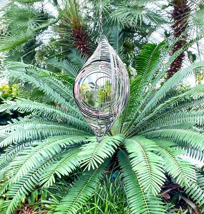 Wind Spinner Metal Garden Spinners Outdoor Garden Art for Backyard Outdoor Hanging Decor and Spinners for Yard and Garden Ornaments 3D Shape (Silver Sun & Moon)