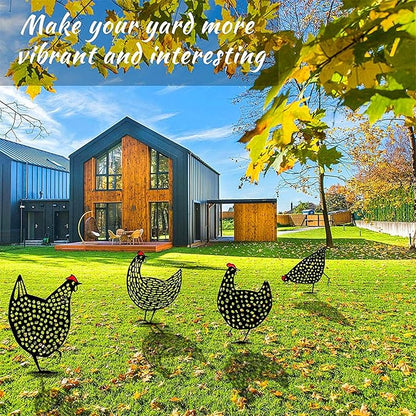 5PCS Rooster Animal Stakes, Chicken Family Garden Silhouette Yard Art, Hollow Out Animal Shape Decor for Outdoor-for Lawns Backyard 5PCS