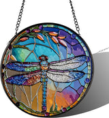 Stained Glass Sun Catcher,Dragonfly Glass Window Hanging Garden Decor,Sun Catchers Indoor Window,Whimsical Decoration for Home Backyard Patio Lawn Porch with 9.8 INCH