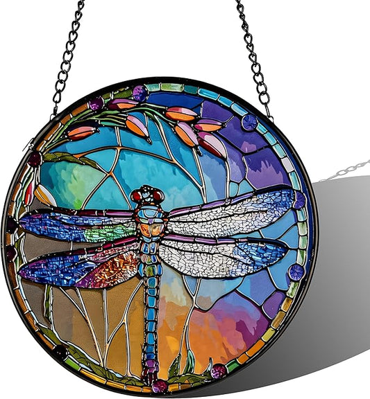 Stained Glass Sun Catcher,Dragonfly Glass Window Hanging Garden Decor,Sun Catchers Indoor Window,Whimsical Decoration for Home Backyard Patio Lawn Porch with 6.3 INCH