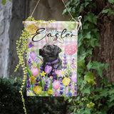Happy Easter Labrador Dog Garden Flag Black Lab Spring Flags Buffalo Plaid Bunny Eggs Yard Flag for Outside 12x18 Double Sided Small Decorative Floral Outdoor Flag