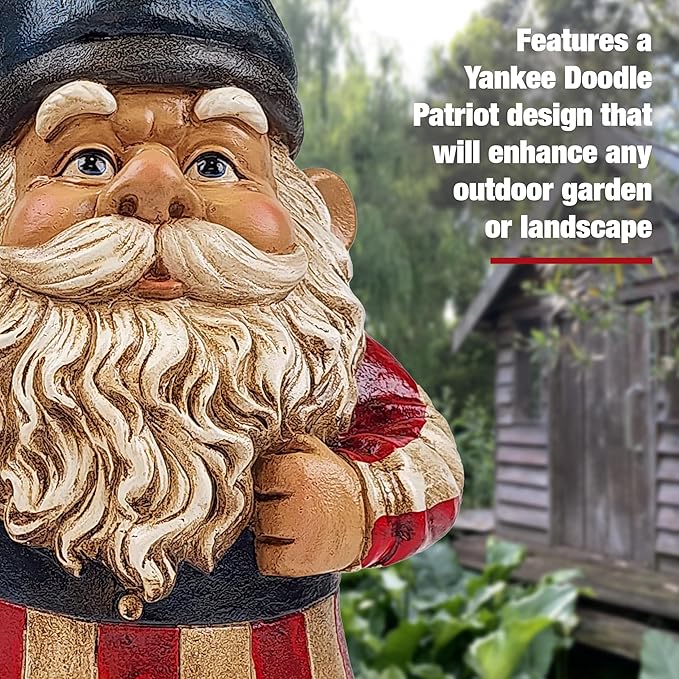 Better Office Products Garden Gnome Statue, 12" Height, Handcrafted Waterproof, UV-Resistant Polyresin Lawn Patio Porch Ornament Decoration (Yankee Doodle Patriot)
