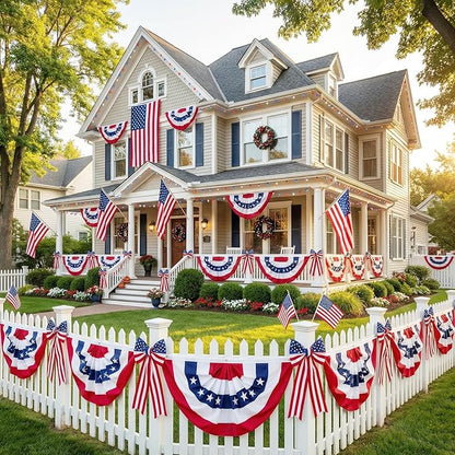 6 Pack American Pleated Fan Flag, 1.5 x 3 Ft Red White and Blue Half Fan Flag Bunting Banner, Patriotic Decor USA Bunting Flags Outdoor Indoor for Porch Garden Memorial Day 4th of July Decorations