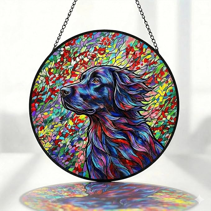 Stained Glass Dog Memorial Suncatcher,Labrador Window Hanging,Sympathy Gifts for Pet Loss,7.9 inch/20 cm Home and Garden Decor for Dog Lovers