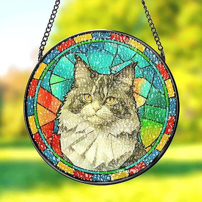 Custom Cat Stained Glass Suncatcher Pet Ornament Memorial Gifts for Pet Lovers, Personalized Pet Memorial Gifts for Dogs Window Hanging, Pets Memorial Gift, Custom Photo Gift for Loss of Dog