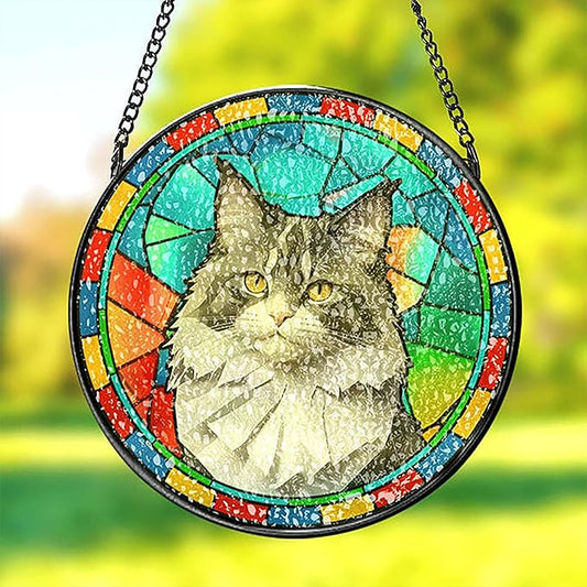 Custom Cat Stained Glass Suncatcher Pet Ornament Memorial Gifts for Pet Lovers, Personalized Pet Memorial Gifts for Dogs Window Hanging, Pets Memorial Gift, Custom Photo Gift for Loss of Dog