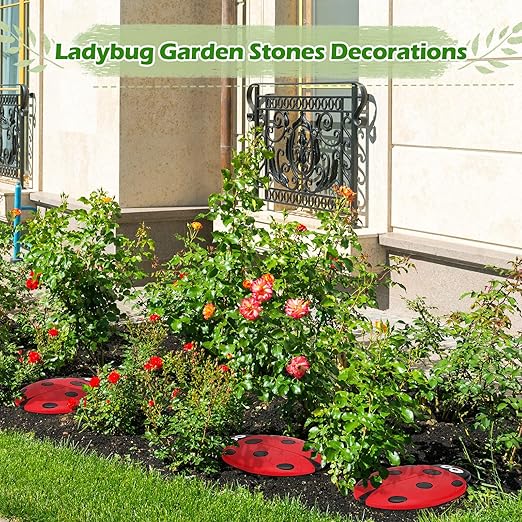 Landical 3 Pcs Ladybug Stepping Stone Garden Stepping Stones Walkway Decorative Stone for Garden Decor Outdoor Flower Beds Yard Decorations