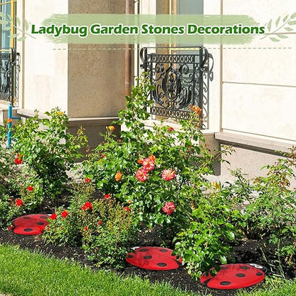 Landical 3 Pcs Ladybug Stepping Stone Garden Stepping Stones Walkway Decorative Stone for Garden Decor Outdoor Flower Beds Yard Decorations