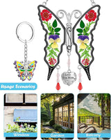 KY&BOSAM Gifts for Mom I Love You Mom Butterfly Suncatcher Stained Glass Window Hanging Wind Chime with Pressed Real Flowers Purple Butterfly Mother Gift for Women Mothers Day Christmas Birthday Decor
