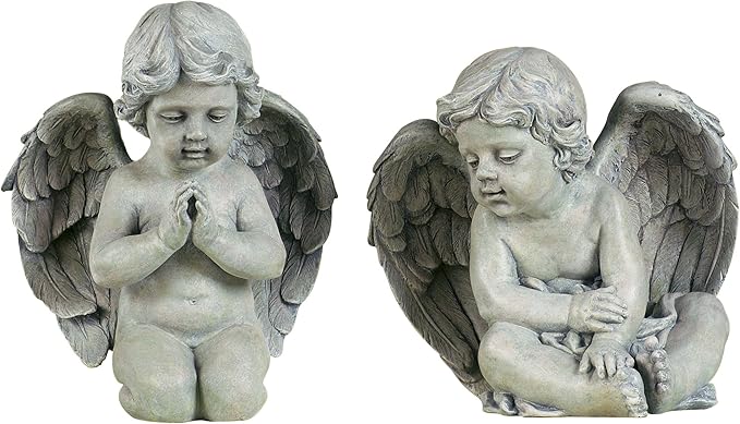 Roman Josephs Studio Inspirational Sitting Cherubs Outdoor Garden Statue, 9.5-Inch - 2 Statues