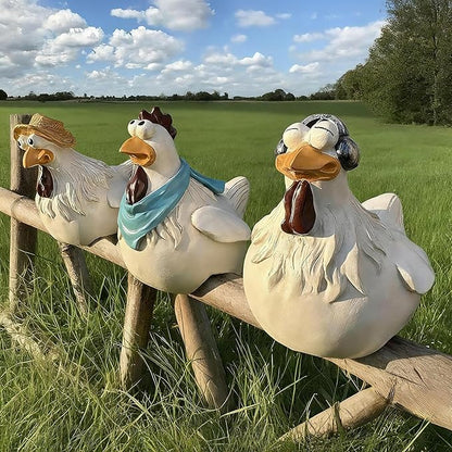 Teaeeno Chicken Fence Decoration,Funny Farm Sculpture Chicken Decor,Cute Chicken Sculpture,3 Chickens a Set,Resin Chicken Figurines,Animal Outdoor Statues for Home Garden Stairs,Farm,Patio,Backyard