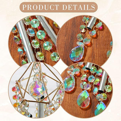 Crystal Wind Chimes - Glass Wind Chimes for Outside, Outdoor Crystal Suncatcher with Tuned Tubes, Reflective Windchimes Outdoors Unique, Hanging Prism Rainbow Maker Chandelier Home Decor Gift