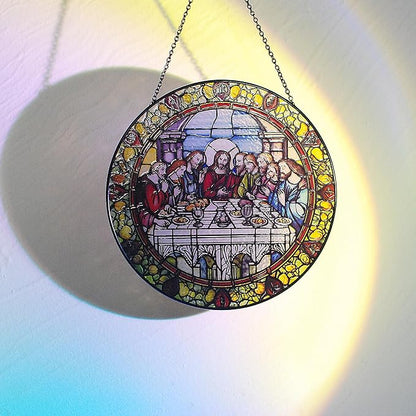 Last Supper Suncatcher Stained Glass - Originally Designed 7.8'' Picture for Dining Room | Last Supper Wall Decor for Last Supper Lovers Stained Glass Window Hanging Painted Glass