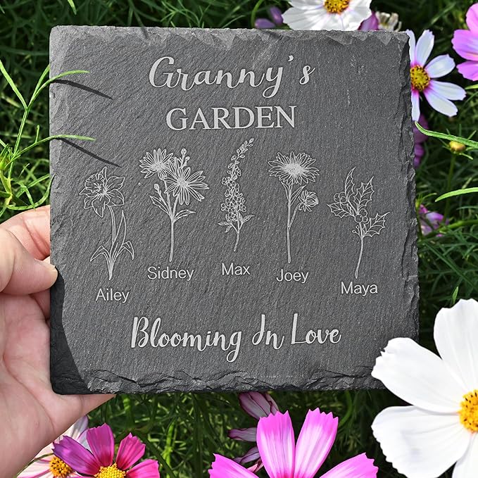 Personalized Garden Stone, Custom Birth Month Flower, Mothers Day Presents, Granny Gifts, Gifts for Mom