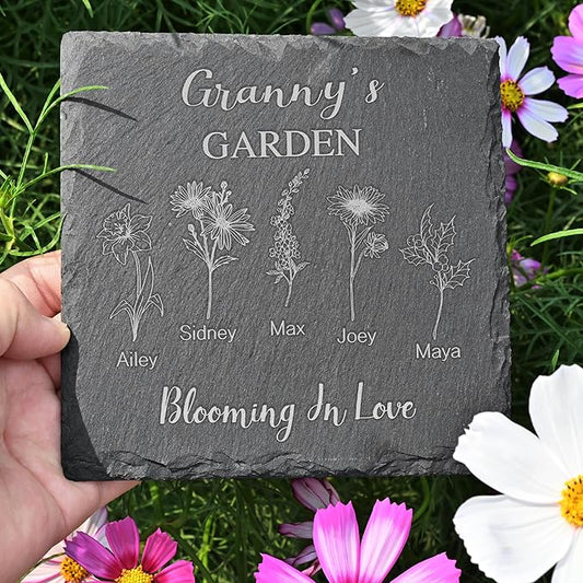 Personalized Garden Stone, Custom Birth Month Flower, Mothers Day Presents, Granny Gifts, Gifts for Mom
