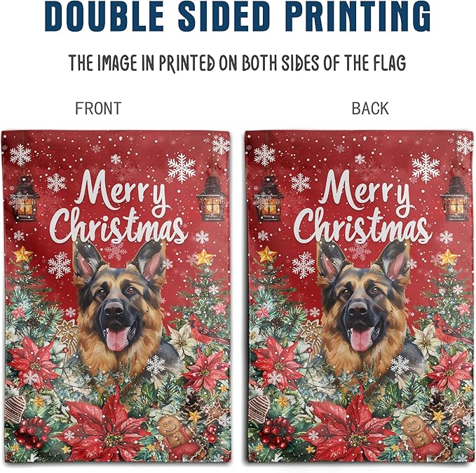 Christmas German Shepherd Garden Flag Merry Christmas Dog Yard Flag for Outside Xmas Flags 12x18 Double Sided Red Poinsettia Garden Flags Winter Porch Decorations Outdoor