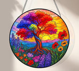 Stained Glass Window Hanging, Tree of Life Sun Catchers Stained Glass Panels for Indoor Windows Wall Art Decor, Birthday Graduation Gift for Mom Women Wife Men Lovers (11.8inch)