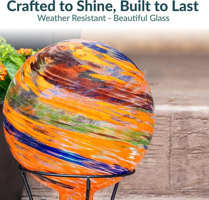 Sunnydaze 10-Inch Gazing Ball for Garden - Glass Gazing Globe for Outside - Garden Orb Yard Decor - Sunset Sky