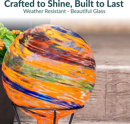 Sunnydaze 10-Inch Gazing Ball for Garden - Glass Gazing Globe for Outside - Garden Orb Yard Decor - Sunset Sky