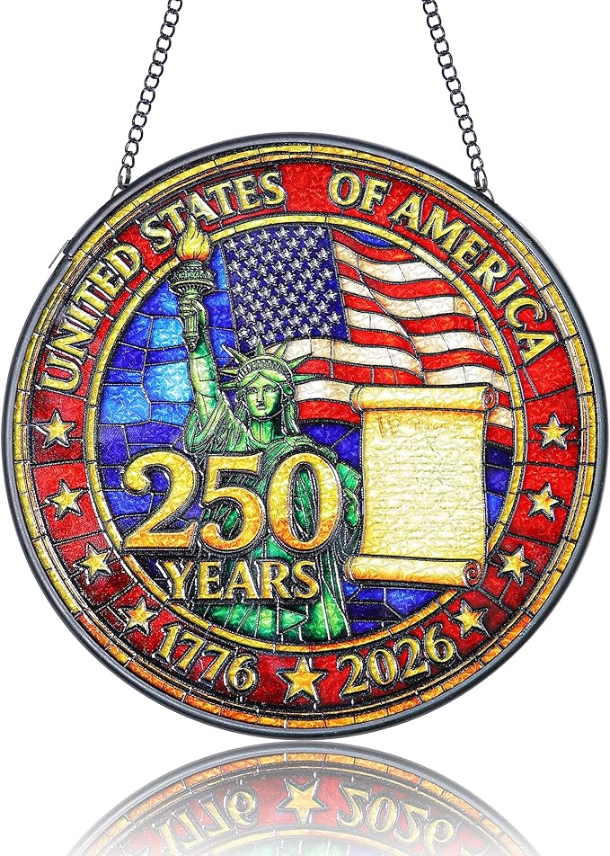 250th Anniversary USA Suncatcher - Patriotic Stained Glass Window Hanging for 4th of July Decorations - Vibrant Independence Day Decor for Home & Garden, Perfect 250 Anniversary USA Merchandise Gift