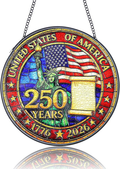 250th Anniversary USA Suncatcher - Patriotic Stained Glass Window Hanging for 4th of July Decorations - Vibrant Independence Day Decor for Home & Garden, Perfect 250 Anniversary USA Merchandise Gift
