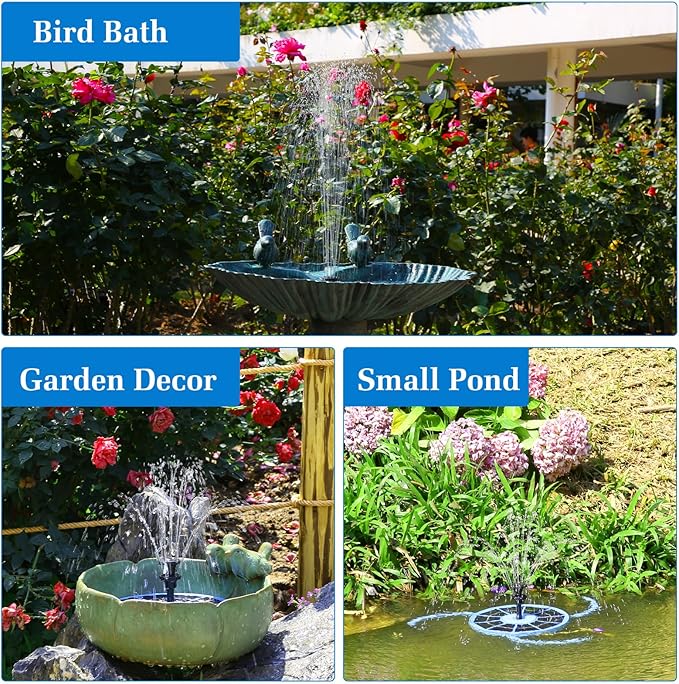 AISITIN 3.5W Solar Bird Bath Fountain with Built-in 1800mAh Battery, Solar Water Pump with 8 Nozzles, Solar Powered Fountain for Garden, Birdbath, Pond, and Outdoor Decor
