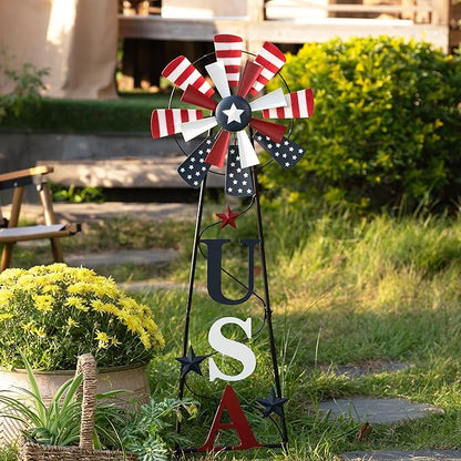 TERESA'S COLLECTIONS 4th of July Decorations for Outdoor Decor, Patriotic Memorial Day Decorations Wind Spinner Garden Yard Sign, USA Americana Windmill Decorative Stake Independence Day Gifts 35.4''
