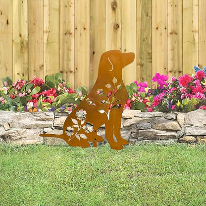 Dog Garden Stake - Unique Gift for Dog Lovers, Black Metal Outdoor Decor, Durable Yard Art Statue (Rusty Labrador)