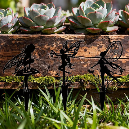 3-Piece Set Garden Fairy Metal Dancing Dandelion Flower Sculptures,Outdoor Decorative Stakes for Yard, Lawn, Flower Bed, Flower Pot (Style A)