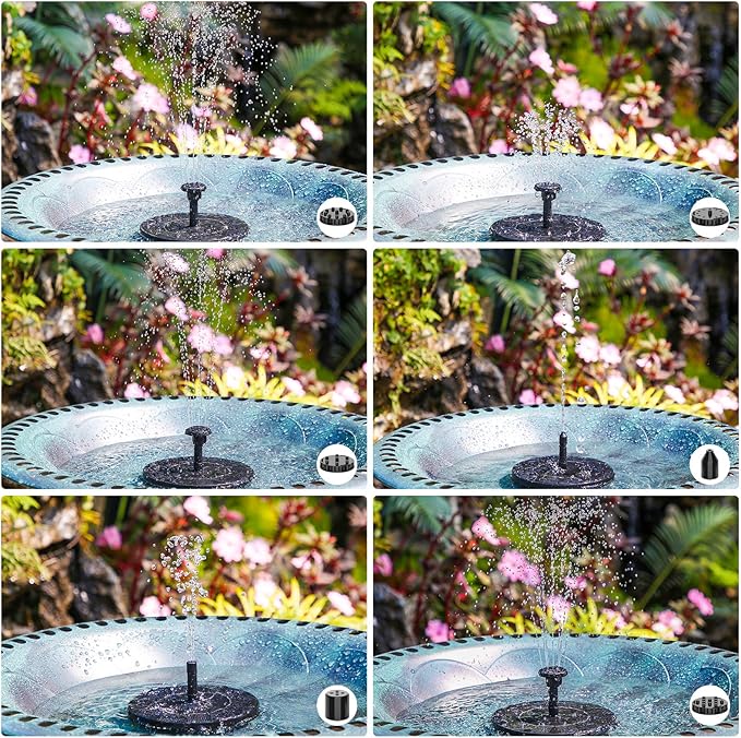 2.5W Solar Fountain for Bird Bath 2026 Upgraded, Solar Bird Bath Fountain with 4 Fixed Rods & 6 Nozzles for Garden, Pond, Pool, and Patio – No Battery Required, Attracts Hummingbirds & Wildlife