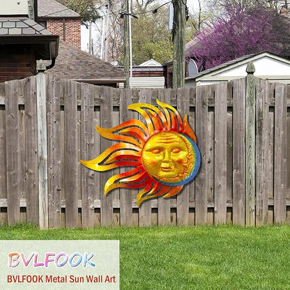 Large Flame Sun Wall Art Decor, 42 inch Metal Wall Decor, Retro Hanging Flame Sun Valentine Wall Decorations for Patio Yard Garden Fence Living Room Bedroom