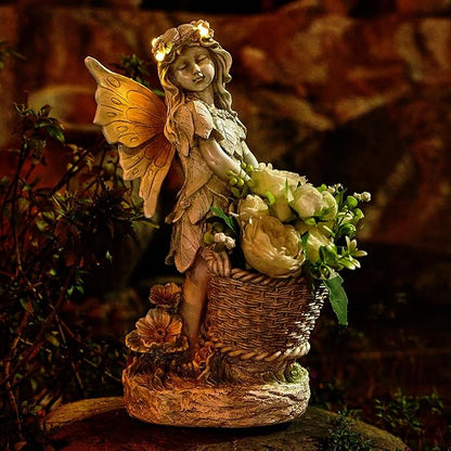 Garden Statue with Planter, Fairy Sculpture Flower Pot with Solar Light for Home Garden Planter Decoration, Yard Decor,Resin H 15 Inch (Fairy with Planter)
