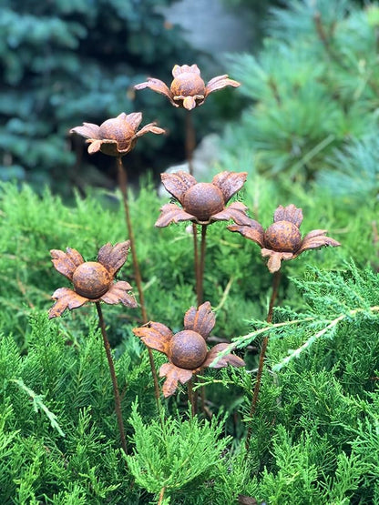Rusty Flowers Set of 6, Garden Stakes, Metal Garden Decor, Yard Art, Outdoor Decor, Rusty Metal Garden Decor