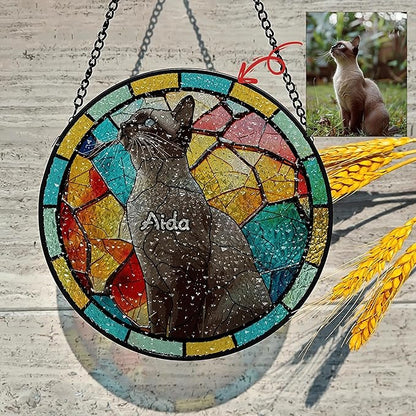 Custom Cat Portrait Art Suncatcher, Personalized Pet Portrait, Hanging Stained Glass Cat Memorial, Custom Memorial Gifts for Loss of Pet, Remembrance Gift for Lover,Sympathy Gift Dog Mom Indoor Decor