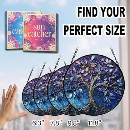 Birthday Gifts for Women - Blue Tree of Life Faux Stained Glass Window Hanging Sun Catcher for Door Garden Acrylic Decor Mother's Day Christmas for Mom Nana Grandma Sisters Wife 7.8"