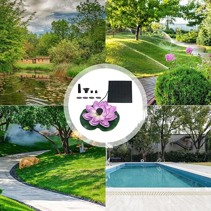 Solar Water Fountain - Garden Decor Solar Bird Fountain,Led Powered Ponds, Led Pond Pump Bird Bath, Lily Outdoor Ponds with 8 Nozzles, Water Pump for Outside Pond and Backyard