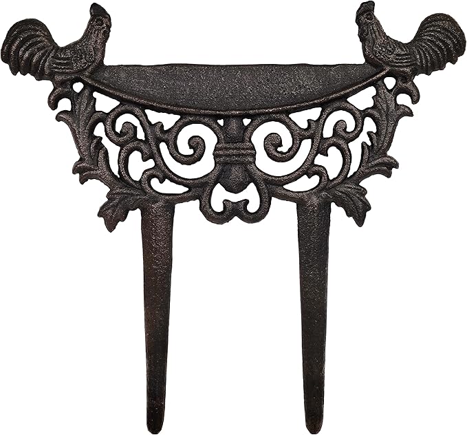 Lulu Decor, Cast Iron Garden Boot Scraper, Solid Decorative Design with Pointed Bottom for Easy in ground use, H 10" W 11"(1 pc Rooster)
