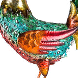 Alpine Corporation 16" Tall Outdoor Metal Standing Rooster Statue with Vibrant Design, Garden Decor, Metallic Red