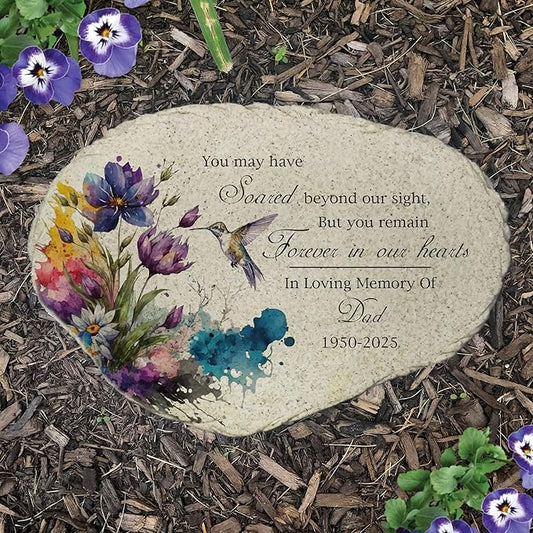 Personalized Memorial Garden Stone Floral Hummingbird Forever in Our Hearts Outdoor Remembrance Gift