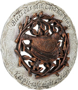 Roman Exclusive Terrace Garden Stone with a Bird in Nest and Verse, 12.2-Inch, 2-Tone Dolomite/Resin