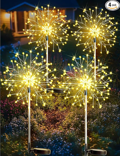 suddus Solar Garden Lights Outdoor Waterproof Decorative, 4Pack 150LED Firework Lights, Solar Fairy Lights for Yard, Garden, Party, Patio, Pathway, Flowerbed, Wedding - Warm White