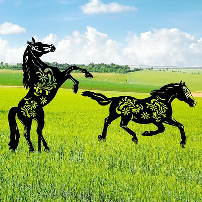 2 Pcs Year of The Horse Metal Garden Stakes, Running & Jumping Horse Silhouette Yard Art, Outdoor Lawn Patio Decor for Lunar New Year Rustic Metal Yard Stakes for Garden Pathway Farm Decor