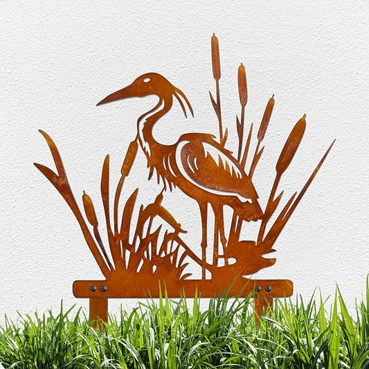 Rusty Heron Statues Outdoor – Metal Heron Statue for Garden Decor, Unique Outdoor Decor for Lawn & Patio Yard Porch Backyard Outdoor Decor
