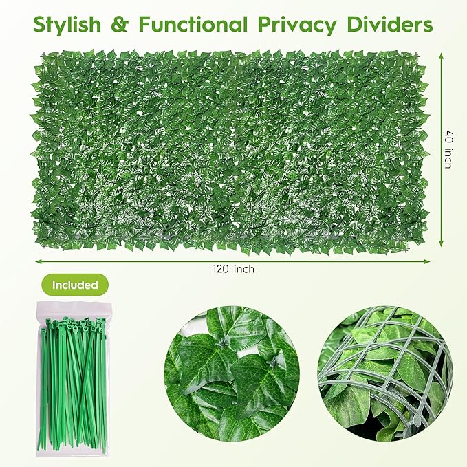 Bybeton Artificial Ivy Privacy Fence Screen - 40" X 120" UV-Anti Fake Leaves Vines - Patio Balcony Privacy, Garden, Backyard Greenery Wall Decor