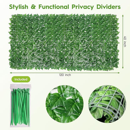 Bybeton Artificial Ivy Privacy Fence Screen - 40" X 120" UV-Anti Fake Leaves Vines - Patio Balcony Privacy, Garden, Backyard Greenery Wall Decor