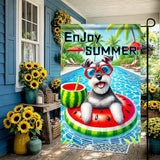 HOMETITUTE Hello Summer Garden Flag Schnauzer Dog 12X18 Inch Print Double Sided Cute Puppy Decorative Yard Flag Banner Poolside Patio Decor Banner Outside Seasonal Holiday Outdoor Decoration