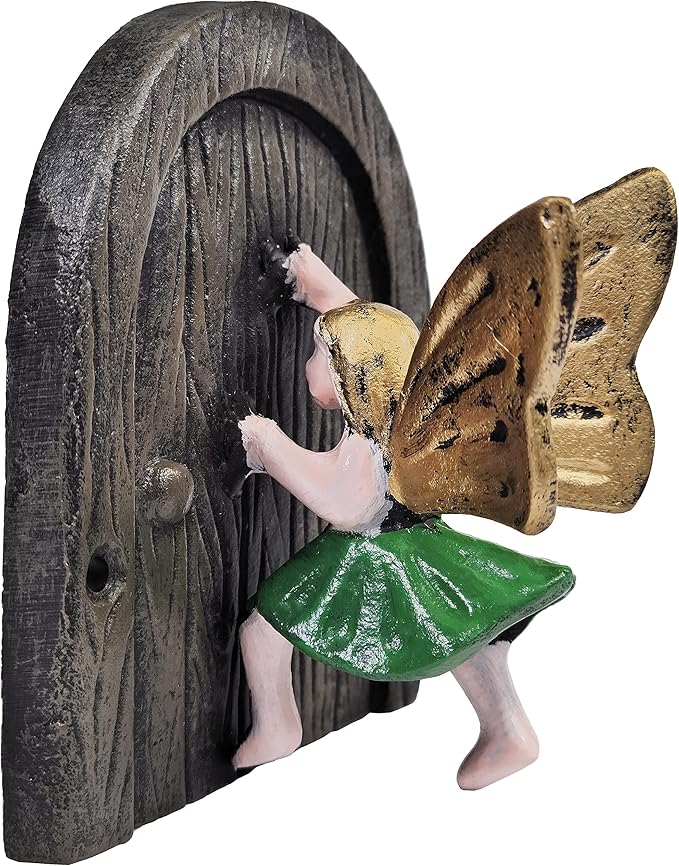 Lulu Decor, 100% Cast Iron Fairy Door with Green Fairy Garden Decor Fairy Garden Accessories 3.75 x 4.75 inches