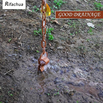 Rifachua 8.5ft Lotus Rain Chain for Gutters Downspouts Outside with Rain Chain Anchor Anchoring Stake Base Copper