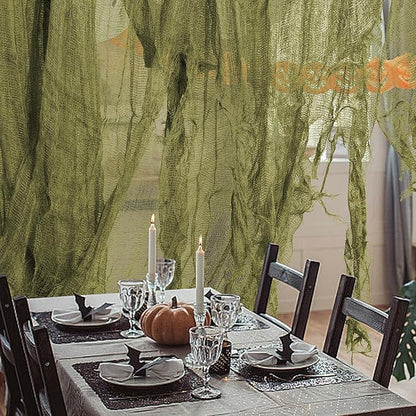 RunNico 600x36 Inch Large Size Green Halloween Creepy Cloth Decoration,Spooky Gauze Cloth,Halloweens Haunted Cheesecloth for Stairway,Wall,Window Decorations,Outdoors Doorways Decor
